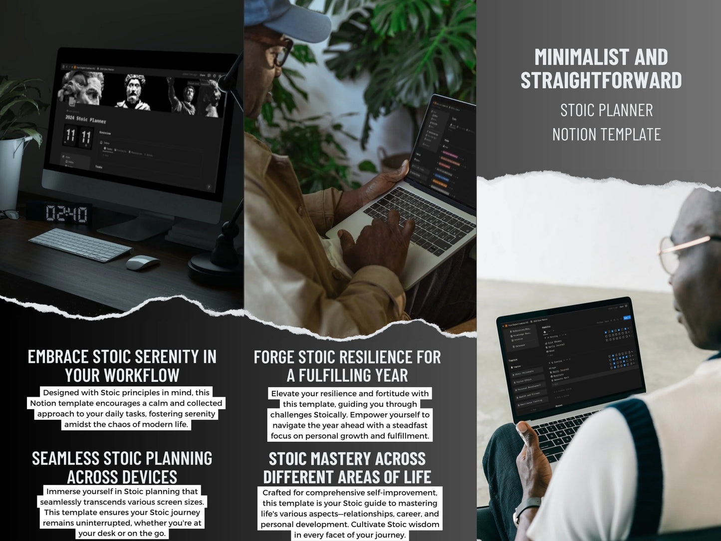 Stoic Notion Planner Template - Minimalist and Straightforward All in One Stoicism Notion Life Dashboard - 4 Free Stoicism E-Books included