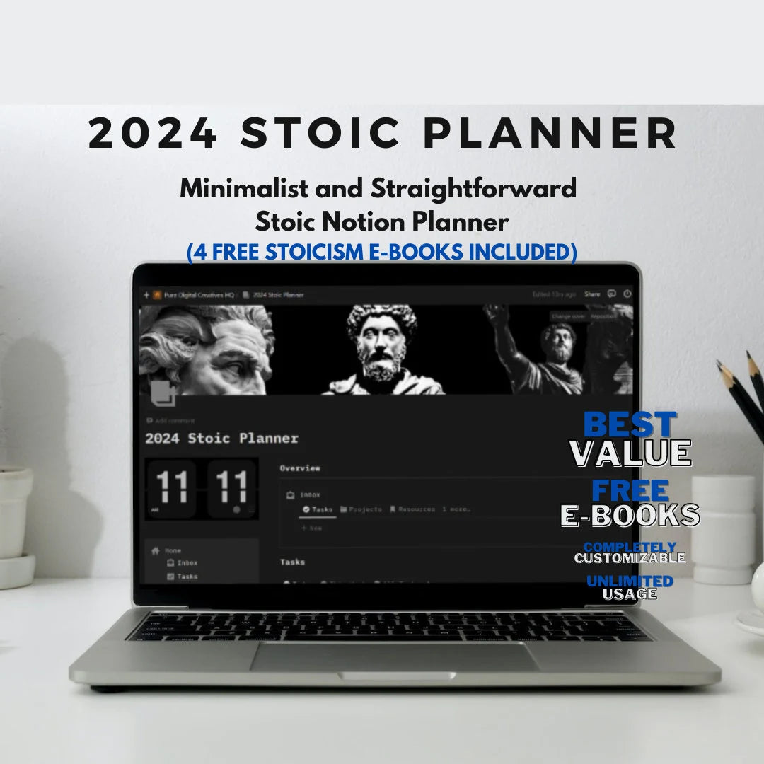 Ultimate Stoicism Bundle - Marcus Aurelius Quotes, Stoic Books, Affirmations, Notion Planner, Phone and PC Wallpapers - Memento Mori Poster